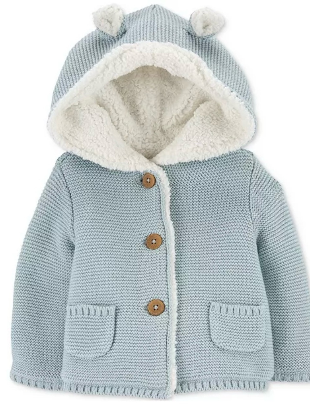 Carter’s Baby Faux-Sherpa-Lined Hooded Knit Jacket Sz 6 Months New w/tag